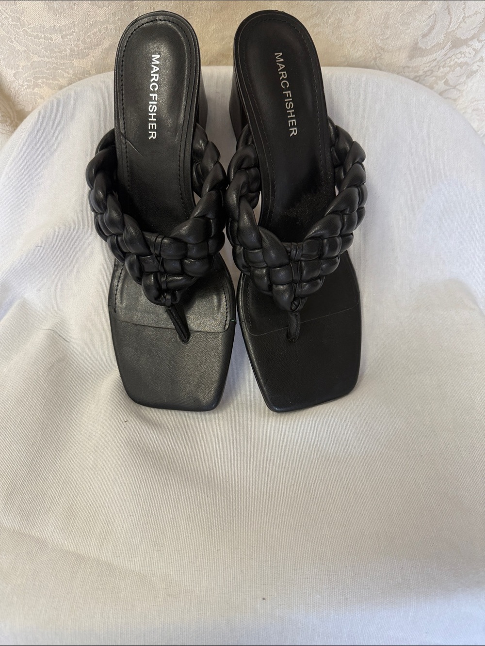 Marc Fisher Black Leather Heeled Sandal